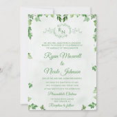 Invitation Mariage classique formel floral vert Monogramme (Devant)
