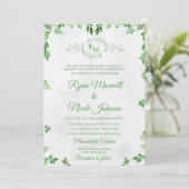 Invitation Mariage classique formel floral vert Monogramme (Debout devant)