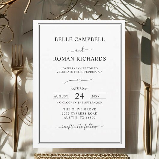 Invitation Mariage Classique Formel Noir & Blanc Script