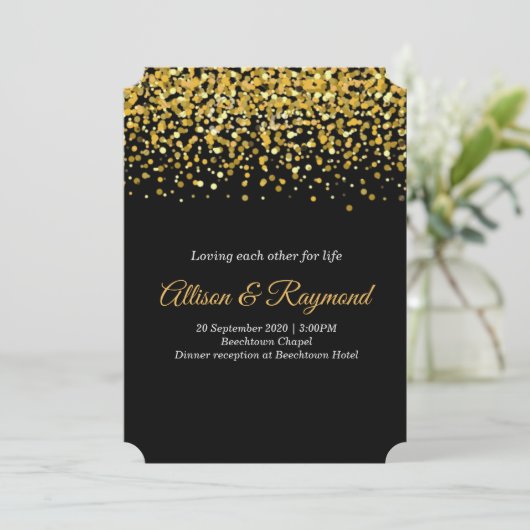 Invitation Mariage classique Gold et Black Dots (Debout devant)