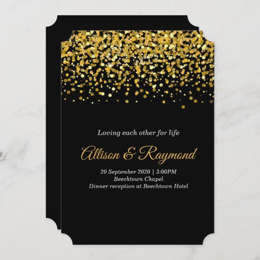 Invitation Mariage classique Gold et Black Dots (Devant / Derrière)
