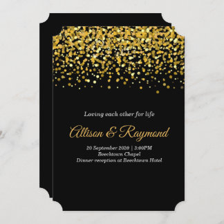 Invitation Mariage classique Gold et Black Dots