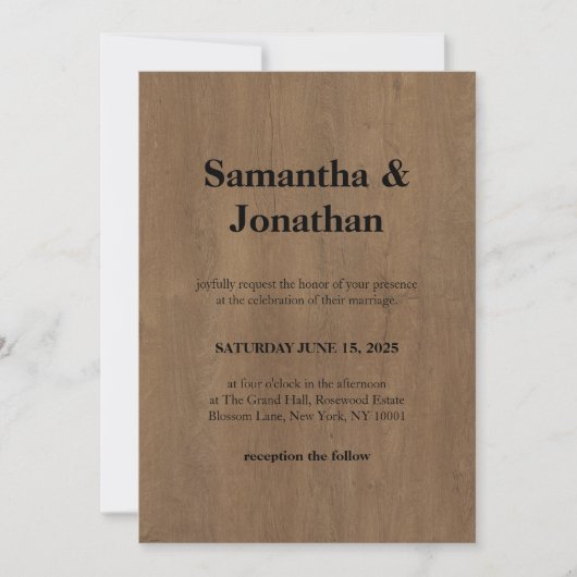 Invitation Mariage Classique Grain de Bois Moyen (Devant)