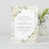 Invitation Mariage classique gris clair blanc floral marbre o (Debout devant)