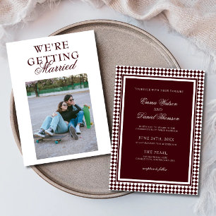 Invitation Mariage Classique Harlequin Bordure Photo de Maria