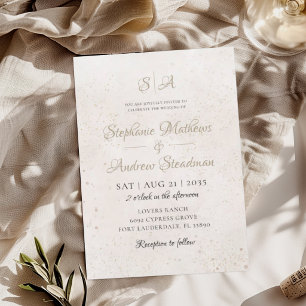 Invitation Mariage Classique Ivoire Or Monogramme