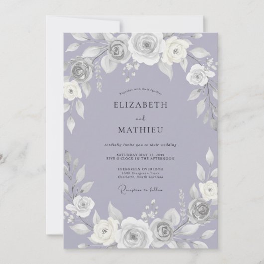 Invitation Mariage Classique Lavande Royale (Devant)