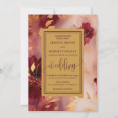 Invitation Mariage classique Lux Bourgogne Blush Gold Flowers (Devant)