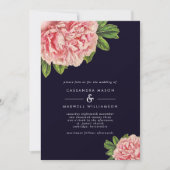 Invitation Mariage classique Marine & Pink Peony (Devant)