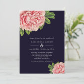 Invitation Mariage classique Marine & Pink Peony (Debout devant)