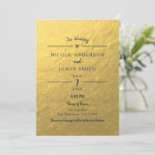 Invitation Mariage Classique Minimal Propre Bleu Marine Feuil (Debout devant)