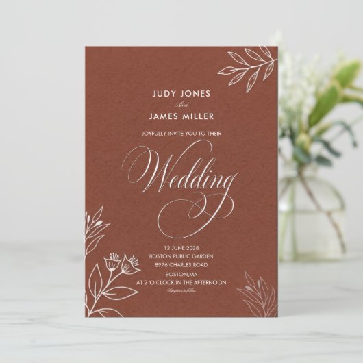 Invitation mariage classique minimal simple rustique en terre (Debout devant)