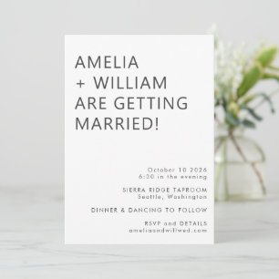 Invitation Mariage Classique Minimaliste Moderne Noir et Blan