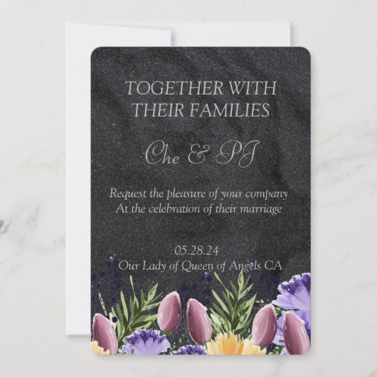 Invitation Mariage classique minimaliste noir (Devant)