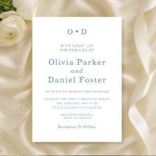 Invitation Mariage Classique Minimaliste Typographie Bleu Pou