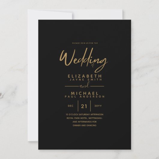 Invitation Mariage classique moderne Black Gold Budget Invite (Devant)
