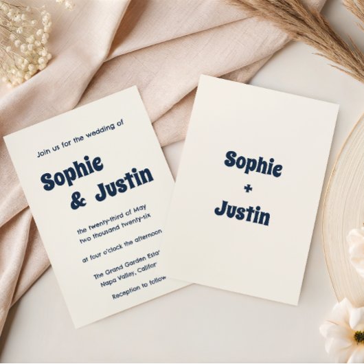 Invitation Mariage Classique Moderne Bleu Nuit et Crème