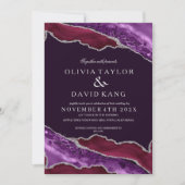 Invitation Mariage classique moderne bordeaux & violet argent (Devant)