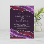 Invitation Mariage classique moderne bordeaux & violet argent (Debout devant)