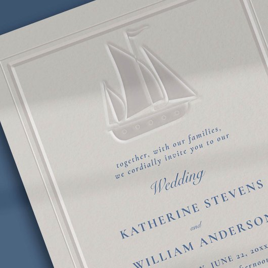 Invitation Mariage classique moderne intégré Faux nautiques