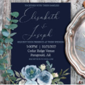 Invitation Mariage classique moderne Marine & Baby Blue Flora