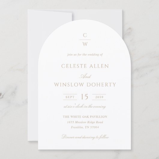 Invitation Mariage Classique Moderne Monogramme Or Vintage (Devant)