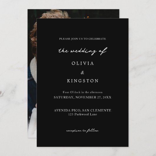 Invitation Mariage classique moderne simple noir blanc (Devant / Derrière)