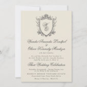 Invitation Mariage Classique Monogramme Beige Crête Florale F (Devant)