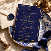 Invitation Mariage Classique Monogramme Bleu Cobalt Or