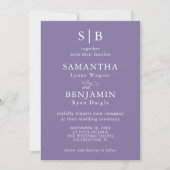 Invitation Mariage Classique Monogramme Initiales Lavande (Devant)