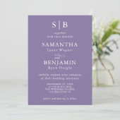 Invitation Mariage Classique Monogramme Initiales Lavande (Debout devant)