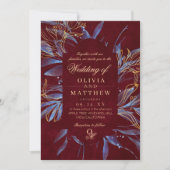 Invitation Mariage Classique Monogramme Navy et Bourgogne (Devant)
