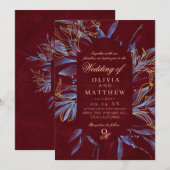 Invitation Mariage Classique Monogramme Navy et Bourgogne (Devant / Derrière)