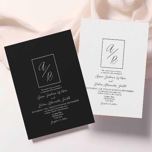 Invitation Mariage Classique Monogramme Noir et Blanc