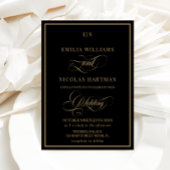 Invitation Mariage Classique Monogramme Or Noir