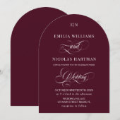 Invitation Mariage Classique Monogramme Rouge Bourgogne (Devant / Derrière)