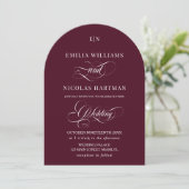 Invitation Mariage Classique Monogramme Rouge Bourgogne (Debout devant)