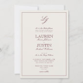 Invitation Mariage classique Monogramme Script Bourgogne Ivoi (Devant)
