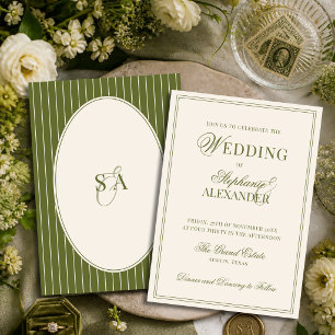 Invitation Mariage classique Monogramme Vieille Fortune Vert