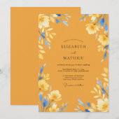 Invitation Mariage Classique Moutarde Azur Pétales (Devant / Derrière)
