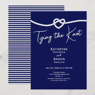 Invitation Mariage Classique Navy Blanc à Rayures Nouant le N