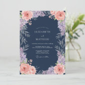 Invitation Mariage Classique Navy Fleur de Corail (Debout devant)