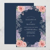 Invitation Mariage Classique Navy Fleur de Corail (Devant / Derrière)