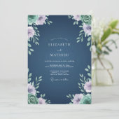 Invitation Mariage Classique Navy Pervenche Pétales (Debout devant)