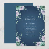 Invitation Mariage Classique Navy Pervenche Pétales (Devant / Derrière)