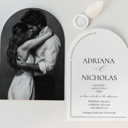 Invitation Mariage Classique Noir & Blanc Simple en forme d'a