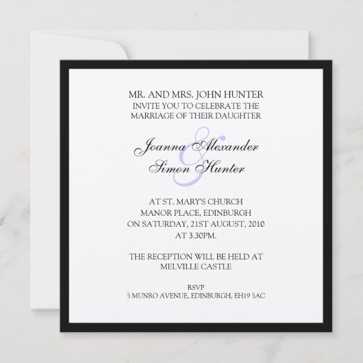 Invitation Mariage classique noir et argent (Devant)
