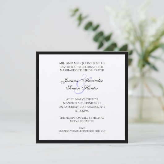 Invitation Mariage classique noir et argent (Debout devant)