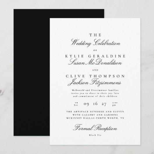Invitation Mariage Classique Noir et Blanc (Devant / Derrière)