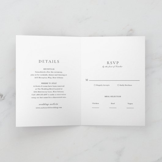 Invitation Mariage classique noir et blanc élégant (Intérieur)